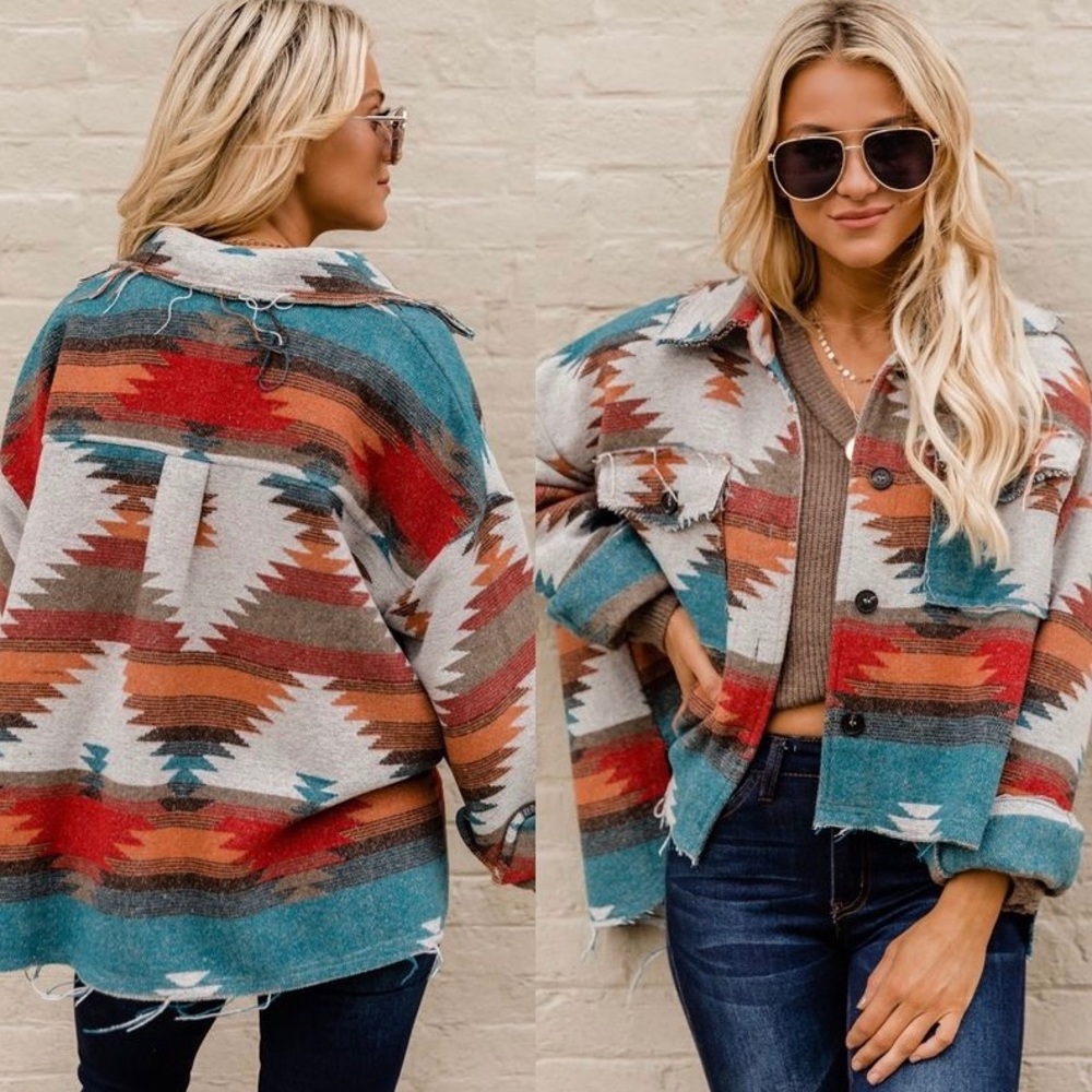 New Aztec Tribal Flannel Jacket Shacket Western Coat - Picture 9 of 13